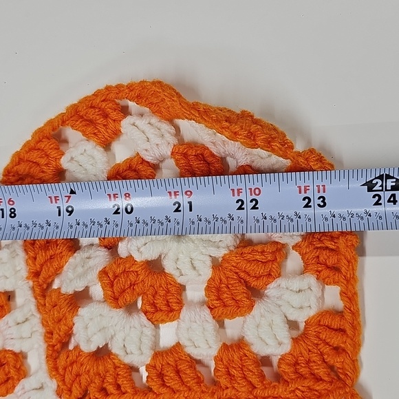 Handmade Orange and White Crochet Granny Square Doily - Picture 4 of 4